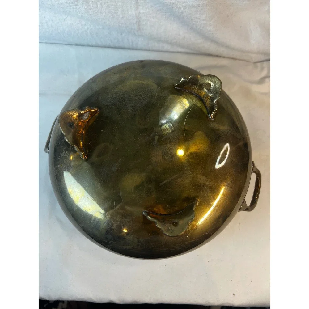 Vintage Brass Footed Planter‎ Reticulated Rim Lion Paw Feet Cachepot Bowl 7.5in